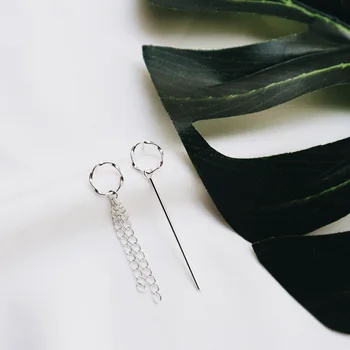 

Hot Sale Real 925 Sterling Silver Drop Earrings For Women Statement Asymmetry Chain Bar Dangle Earring Party Gifts Jewelry