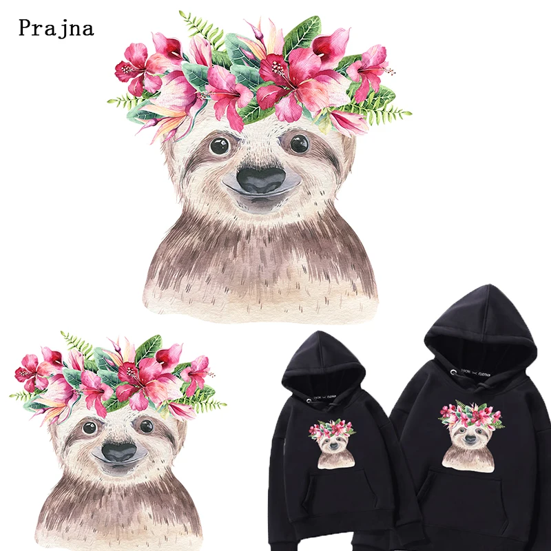

Prajna Flower Sloth Stickers Cute Cartoon Animals Heat Transfer For Clothing Unicorn Vinyl Thermal Transfer Mermaid Patch DIY F
