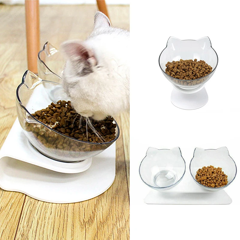 Pet Cat Bowl Dual-use Transparent Bowls Protect Cervical Vertebra Tilt Mouth Drinking Water Food Storage For And Dog | Дом и сад
