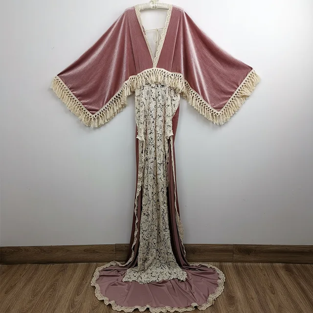 Don&Judy Maternity Dresses Sexy V-neck Pregnant Women Velvet Maxi Gown Dress Pregnancy Split on Both Sides Dress for Photo Shoot KO-4