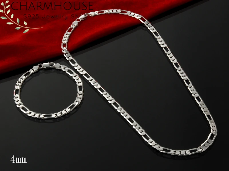 Charmhouse серебро 925 ювелирные наборы для мужчин 4 мм Figaro браслет цепочка и ожерелье мужские ювелирные изделия 2 шт наборы аксессуары вечерние подарки