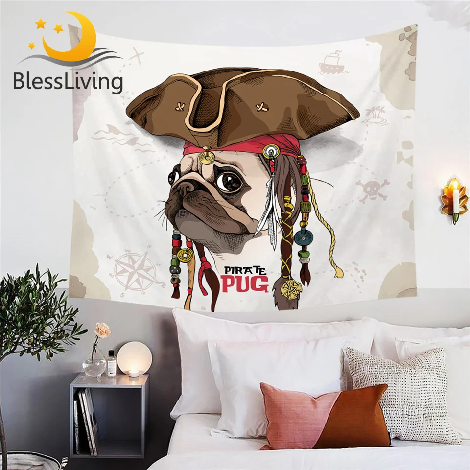 Blesslive пиратский Мопс гобелен мультфильм собака настенный ковер для детей коричневый украшения спальни Прохладный tapiz 150x200 см настенный
