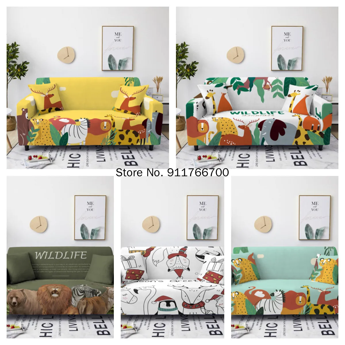 Cute Cartoon Sofa Towel Slip-Resistant Covers Animal Cover Set for Living Room Strech Tight Wrap Slipcover | Дом и сад