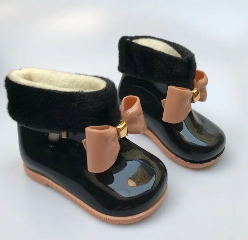 Резиновые сапоги для маленьких девочек; короткие Ботинки martin для маленьких детей; теплые красивые резиновые сапоги с бантом; модная резиновая обувь; прозрачная обувь для малышей