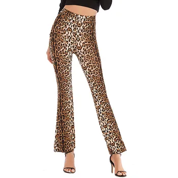 オンライン Women's Skinny Flare Leopard Print Pants Bell Bottom Stretch High Waist Pants Wide Leg Pants Hips Slim Fit Flared Fitness