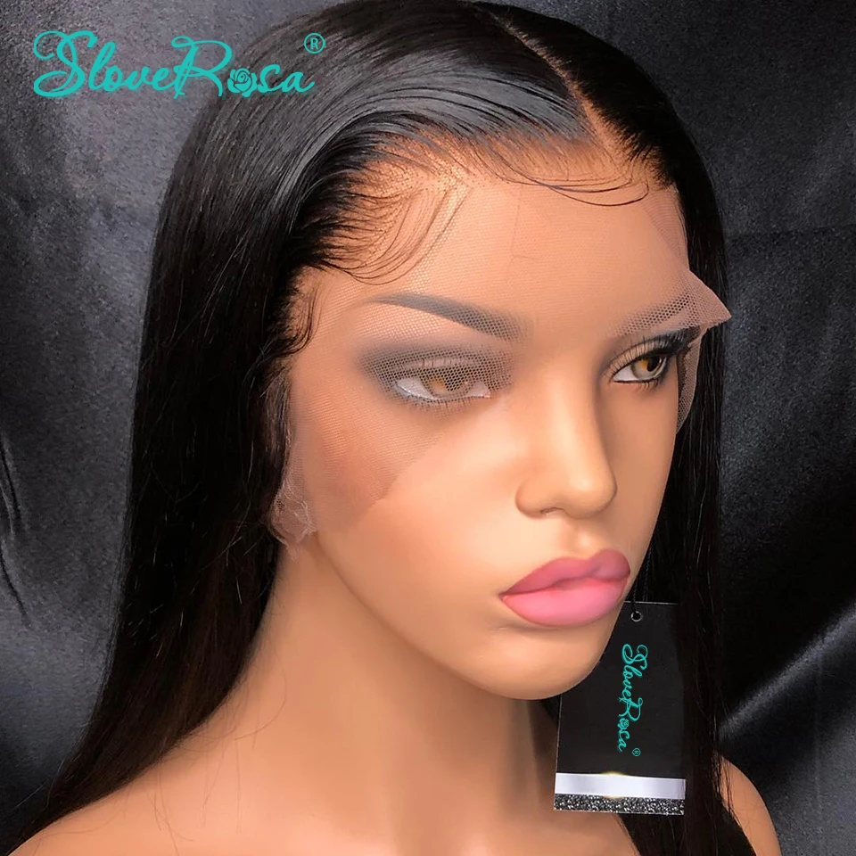 13X4 Lace Front Human Hair Wigs For Black Women 130% Density Straight Brazilian Remy Hair Bleached Knots Baby Hair Slove Rosa