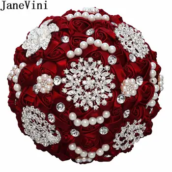 

JaneVini Luxury Pearl Diamond Bride Flower Bouquet Wine Red Black Sparkly Rhinestones Crystal Bridal Roses Wedding Bouquets 2020