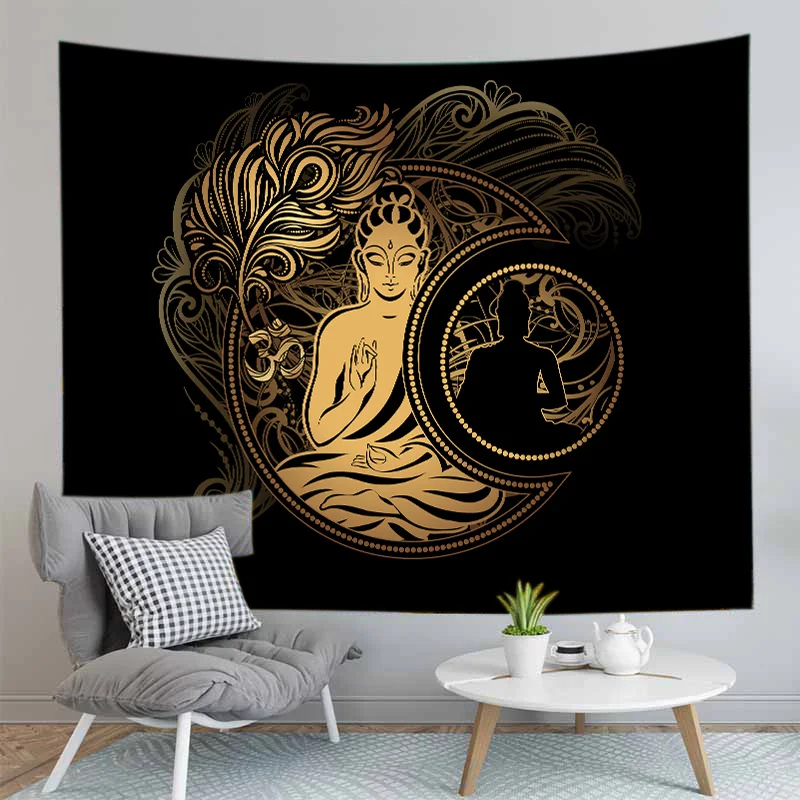 Indian Buddha Statue MeditationTapestry Wall Hanging Mandala Tapestries Wall Cloth Yoga Carpet Boho Decor