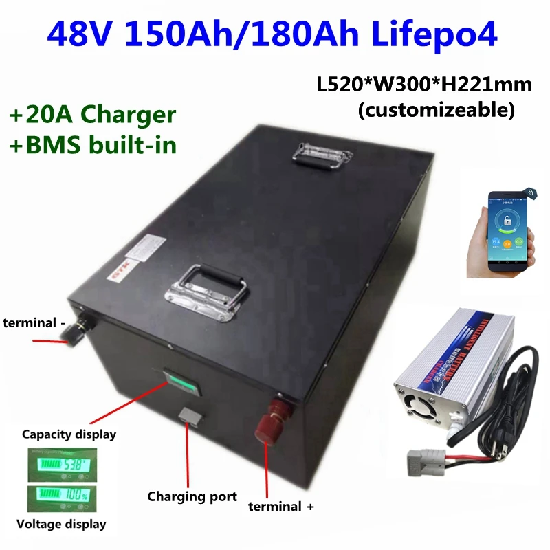 Обновленный LiFepo4 48В 150ач 180ач не 100ач 200ач литиевый аккумулятор BMS 16S для дома на
