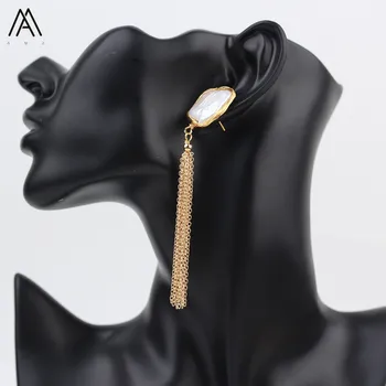 

Fashion Women Pearl Earstuds,Irregular Baroque Pearl Long Tassel Earring Studs Girl's Graduation Friendship Present TSMN-34