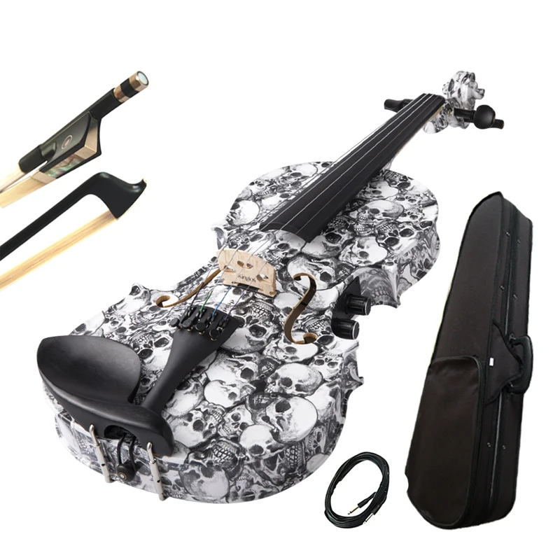 Kinglos Full Size 4/4 Multi Colored Solid Wood Acoustic / Electric Violin Kit with Ebony Fittings