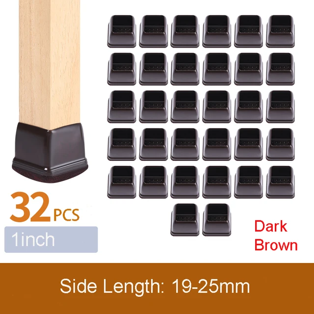 32PCS Table Chair Leg Floor Caps Cover Protectors Non Slip Square TPR Furniture Glides Feet Felt Pads Hardwood Floors Protector Side Length 19-25mm