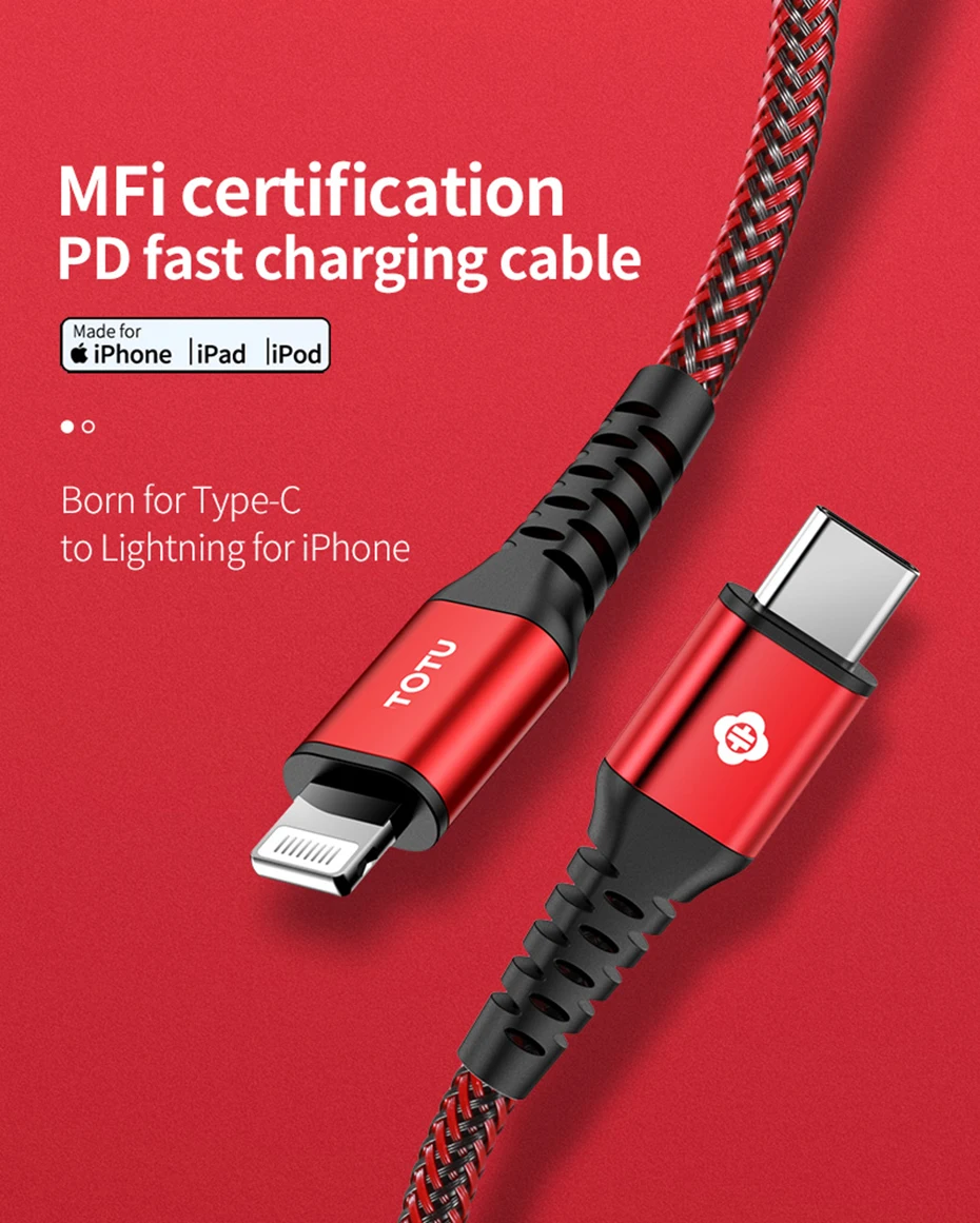 TOTU MFi 18 Вт PD USB C для осветительного кабеля для iPhone 11 Pro Max MacBook IPad Pro Быстрый зарядный кабель USB type C кабель для зарядного устройства данных