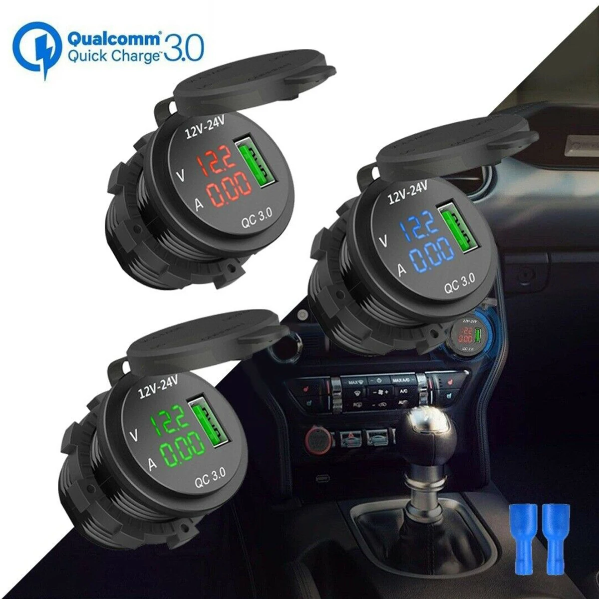 12-24V USB Quick Charge 3,0 5V 3A светодиодный дисплей зарядное устройство вольтметр подходит для машины, лодки, мотоцикла