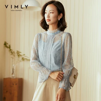 

Vimly Women Chiffon Blouse Fashion Stand Collar Ruffles Shirts Office Lady Work Wear Female Blusas Tops F1657