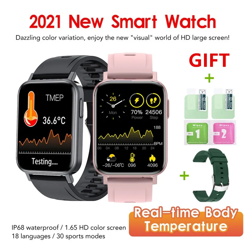 2021 New Smart Watch Men 1.65 Inch Body Temperature Blood Pressure hHeart Rate Monitor Fitness Tracking Sports Smartwatch Women