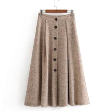 AGong Loose Herringbone Twill Skirts Women Fashion Casual Buttons Skirt Women Elegant Mid Calf Skirts Female Ladies JU