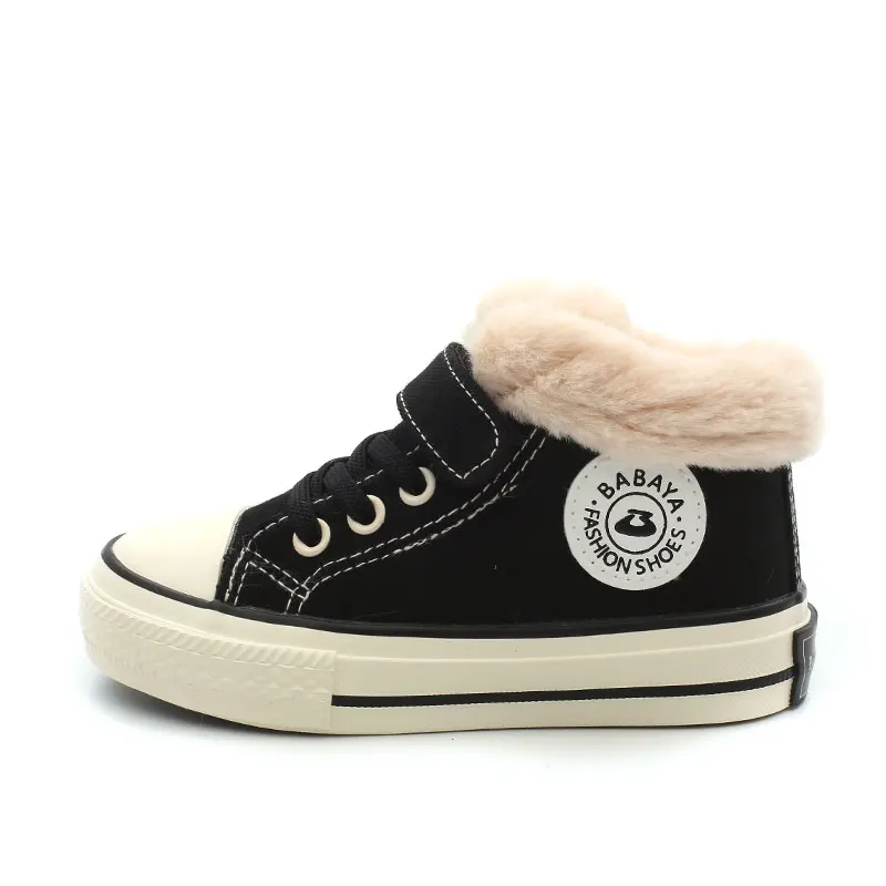 Детская Хлопковая обувь; обувь для мальчиков; бархатная утепленная парусиновая обувь для девочек; зимняя обувь; ботинки для малышей; Новинка года; сезон зима - Цвет: black