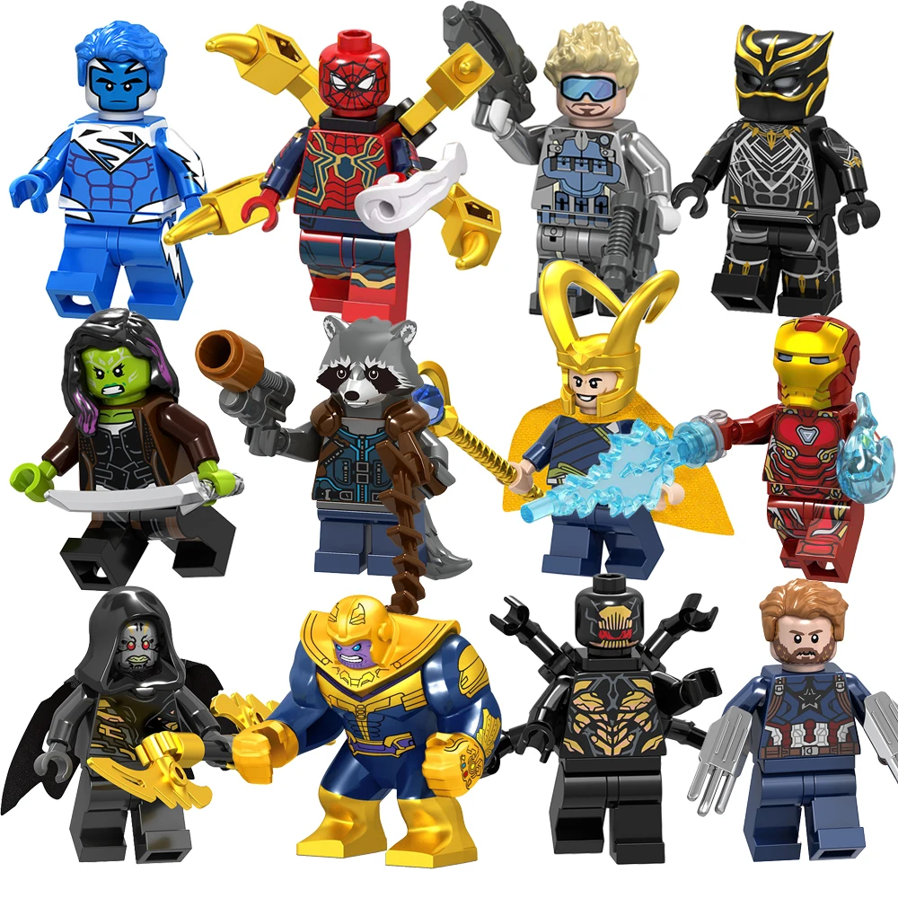 

Building Blocks Fit Legoingly Mini 1Pcs Action Weapon Figures Super Marvel Heroes SUPERMAN BATMAN LOKI THANOS Kids Toys Gifts