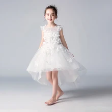 Белое Тюлевое платье с цветочным узором для девочек Hi-Lo/Вечерние платья для девочек на выпускной, Детские вечерние платья принцессы на свадьбу, пышные платья для девочек