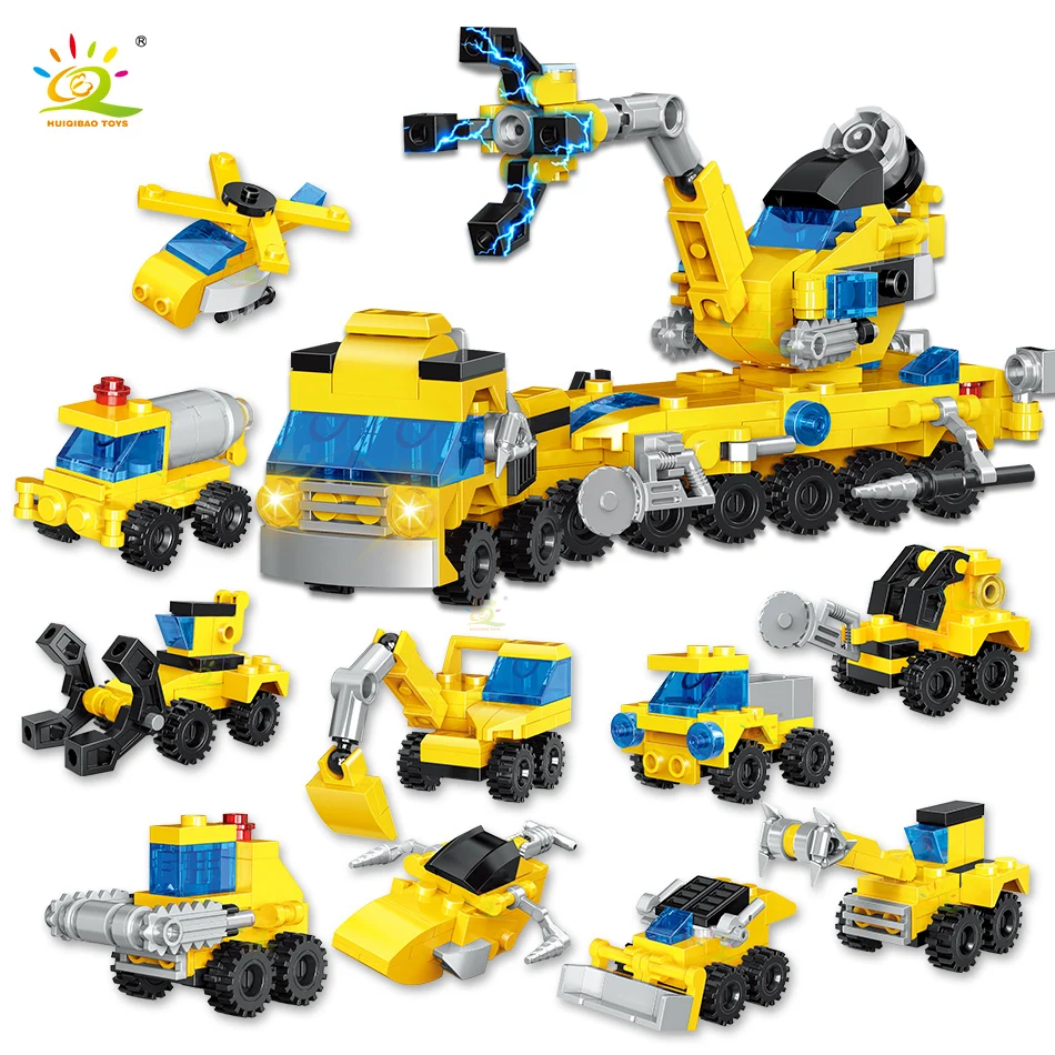 HUIQIBAO Random 1 PC Car City Multifunctional Engineering Vehicle Building Blocks Boys DIY Excavator Bulldozer Construction Toys | Игрушки и