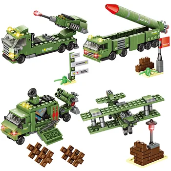 

1219pcs City War Forces Truck Battle Bricks Commander WW2 Military Base Model 8 IN 1 Building Blocks Toy For Boys