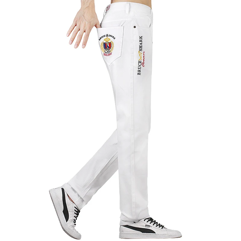 Black Friday New Men Stretch Skinny jeans Fashion Casual Slim Fit Denim Trousers Embroidery White Pants Male Brand Clothes Thick