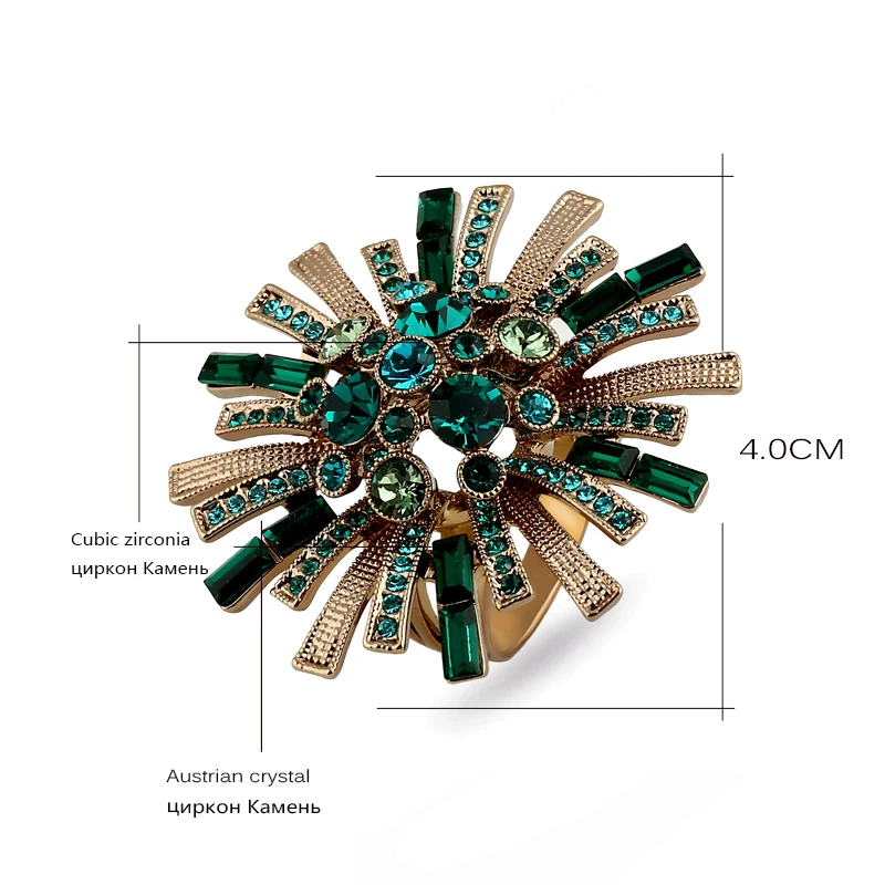 KCALOE обручальное кольцо с большими цветами, роскошное зеленое кольцо из австрийского кристалла, кубический цирконий, Брендовое ювелирное изделие, большие титановые кольца для женщин