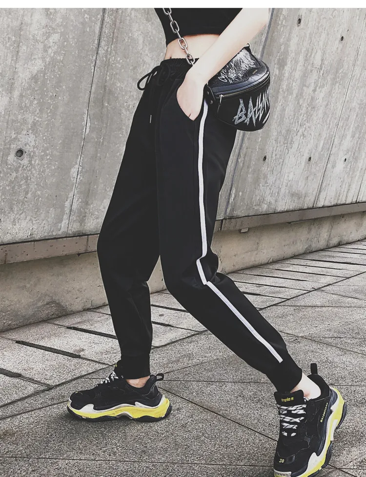 BIVIGAOS Trendy Fashion Thread Letter Sweatpants Women Spring Autumn New Students Loose Stripes Black Sport Casual Pants Joggers