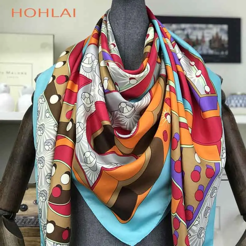 Роскошный бренд саржевого шелка шарф женский шаль с принтом Echarpe Fourlard Femme квадратные шарфы для женщин хиджаб банданы Bufandas Mujer - Цвет: 2