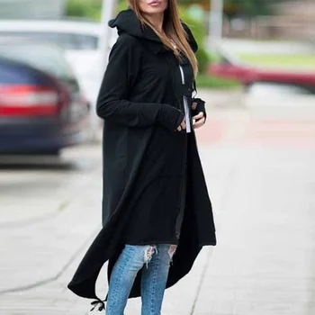 

New Casual Female Solid Wide Waisted Long Sleeve Coat 2019 Autumn Hooded Zipper Streetwear Long Trench Oversize Coat