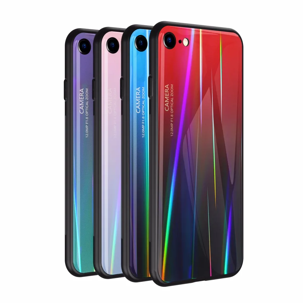 Чехол из закаленного стекла Aurora с лазерным градиентом для iphone 11 Pro X XR XS MAX