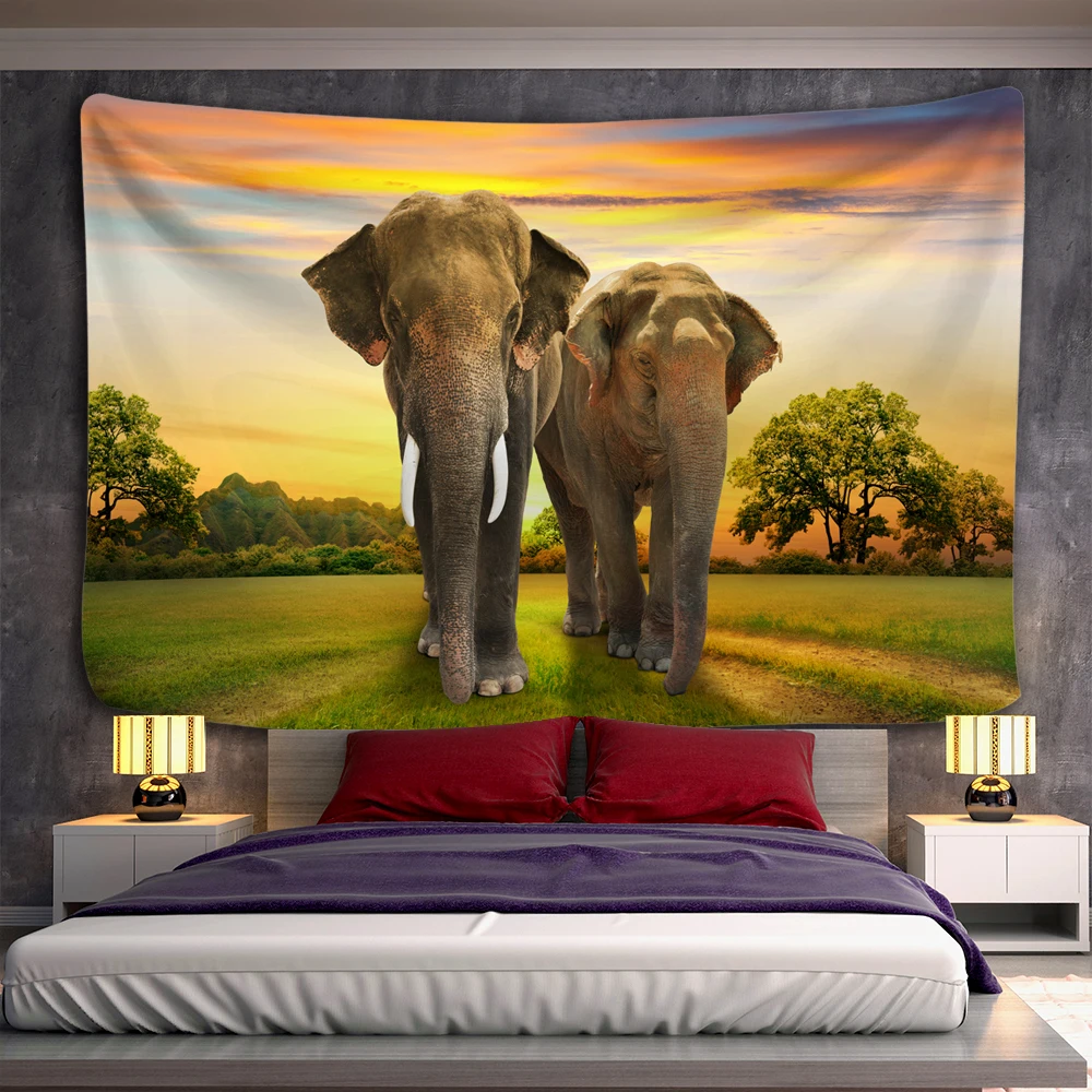 

Elephant Animal Landscape Tapestry Scenery Wall Hanging Hippie Bedspread Bohemian Psychedelic Tapiz Witchcraft Home Decor