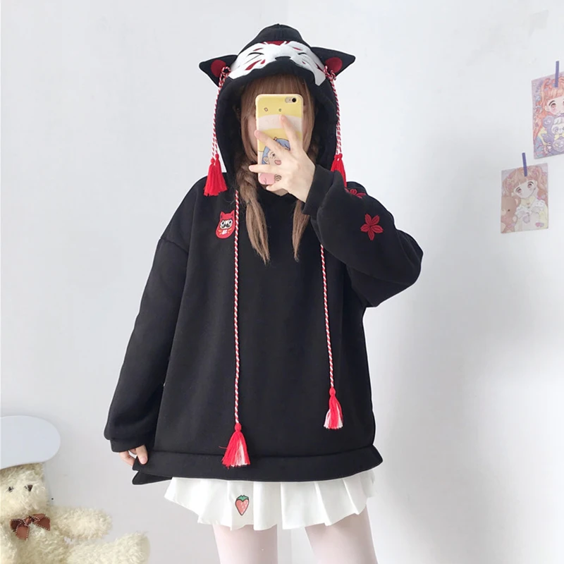 Hoodies Women Hoody Embroidery Tassel Thicker Plus Velvet Womens Hoodie Lovely Japanese Style Harajuku Kawaii Sweatshirts Hoodies Women Hoody Embroidery Tassel Thicker Plus Velvet Womens Hoodie Lovely Japanese Style Harajuku Kawaii Sweatshirts