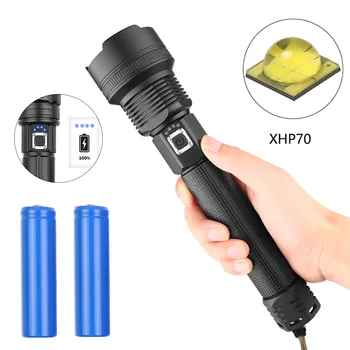 

2019 XHP70 Led Flashlight Zoomable Torch Night Fishing Torch Light 2000LM 2-4 files USB Rechargeable With Charging Display