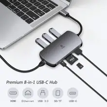 USB C концентратор 8 в 1 Тип C концентратор с Ethernet Порты и разъёмы, 4K кабель-Переходник USB C на HDMI, с 2 портами(стандарт 3,0 Порты, 1 взаимный обмен данными между компьютером и периферийными устройствами 2,0 Порты и разъёмы, светодиодный дисплей, SD/TF Card Reader устройство чтения карт, USB-C питания, портативный для Mac Pro и других ноутбуков типа C