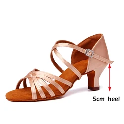 Women's High Heel Silk Latin Dance Shoes - 8cm Heel, Soft Bottom Ballroom Salsa Footwear - 35 (22.5cm) (Pink 5cm)