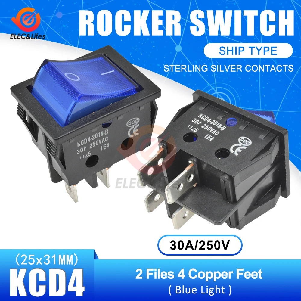 30A 250V 4 6 Pin ON-OFF кулисный переключатель для лодки контакты из стерлингового серебра KCD4 выключатель питания со светодиодным индикатором светильник 30A/250V 25*31MM