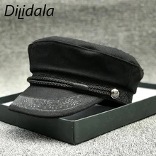 Dilidala, осенняя и зимняя шапка, шапка бини для женщин, шерстяные береты, японский плоский верх, темно-синяя шапка для женщин, новинка