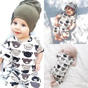 

2020 Bear Print Newborn Baby Romper One Piece Short Sleeve Unisex Girl and Boy Clothes Baby Kids Clothing Jumpsuit ropa de bebe