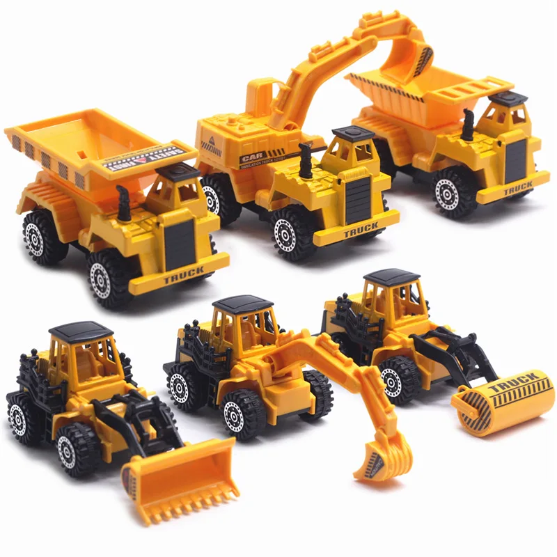 6Pcs 4Pcs Scale 1:64 Alloy ABS Engineering Toy Truck Model Car Set Sliding Joint Movement Excavator Forklift Roller Kids Toys