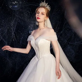 

Simple Cap Sleeve Sexy Embroidery Chiffon Bride Dress Backless White Dream Formal Wedding Dress for Girls