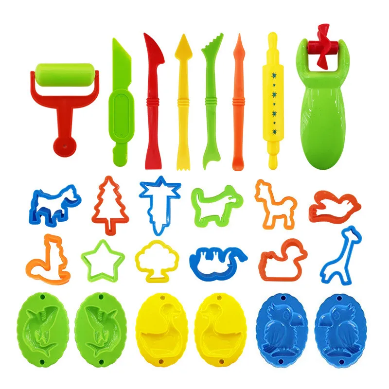 26Pcs Plastic Play Dough Model Tools Set Toy Educational Creative 3D Plasticine Mold Modeling Clay Kit Slime Toys For Children