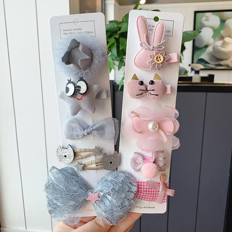 BalleenShiny Cartoon Fabric Children's Hair Pins Lace Bow Flower Kids Girls Hair Accessories Infant Baby Accessories Hair Clips
