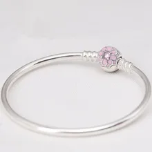 925 пробы, серебряный, розовый, распущенный Георгин, застежка, змеиная цепочка, базовый Pan, браслеты, браслет, подходит для женщин, бусины, шарм, сделай сам, ювелирное изделие