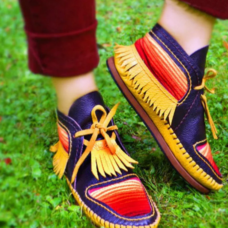 

Women Ankle Boots 2020 Rainbow Stripes Slip On Flats Shoes Fashion Sewing Tassel Shoes Female Casual Boots Autumn Winter Shoes