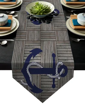 

Retro Anchor Wood Table Runner Table Flag Home Party Decorative Tablecloth Table Runners for Wedding