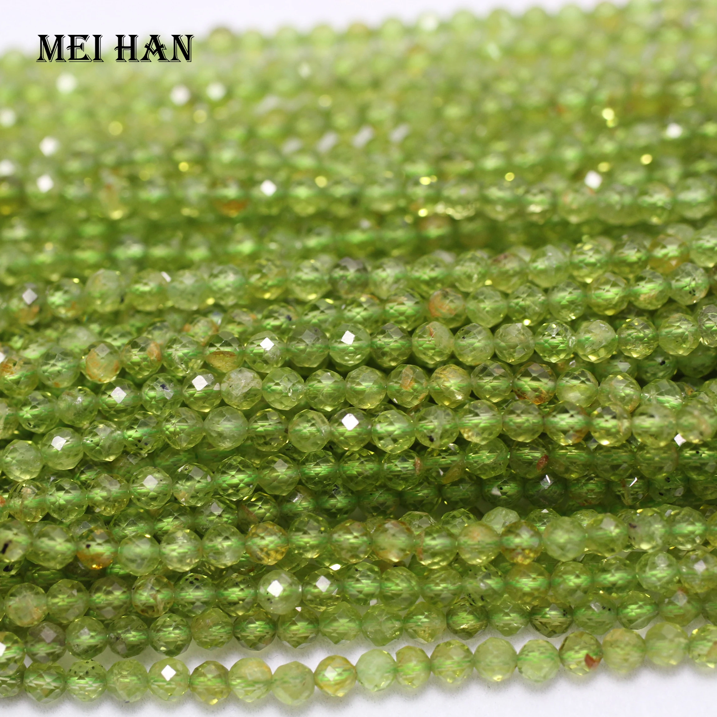 

Meihan natural 4mm (3 str./set) faceted round peridot handmade loose stone small seed beads for jewelry DIY making