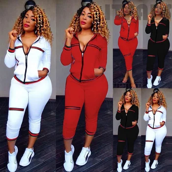 

2 Pcs Tracksuit Women Hoodie Sweatshirt Women Sport Suit Hoodie+Pants Casual Women Zip Suit