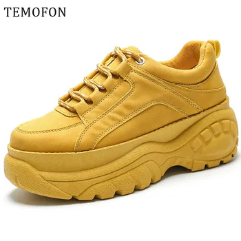

TEMOFON platform sneaker women casual shoes lace up high white vulcanize shoes wedges women New zapatillas mujer casual HVT604